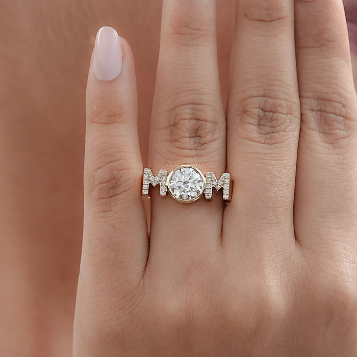 Round Lab Diamond Mom Initial Ring 