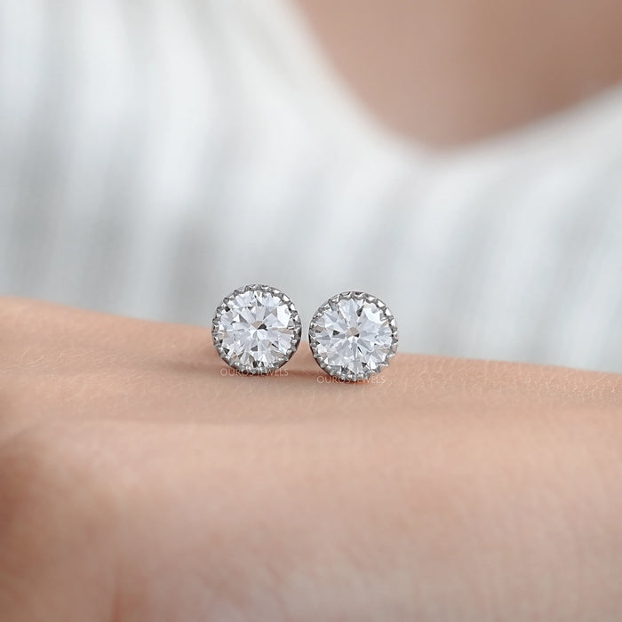 Round Lab Diamond Milgrain Stud Earrings