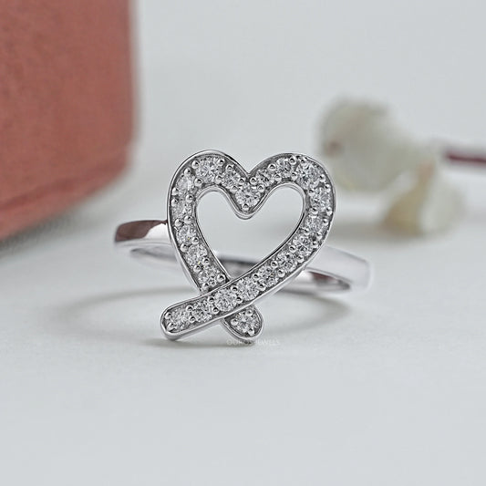 Round Diamond Open Heart Shape Ring Ring
