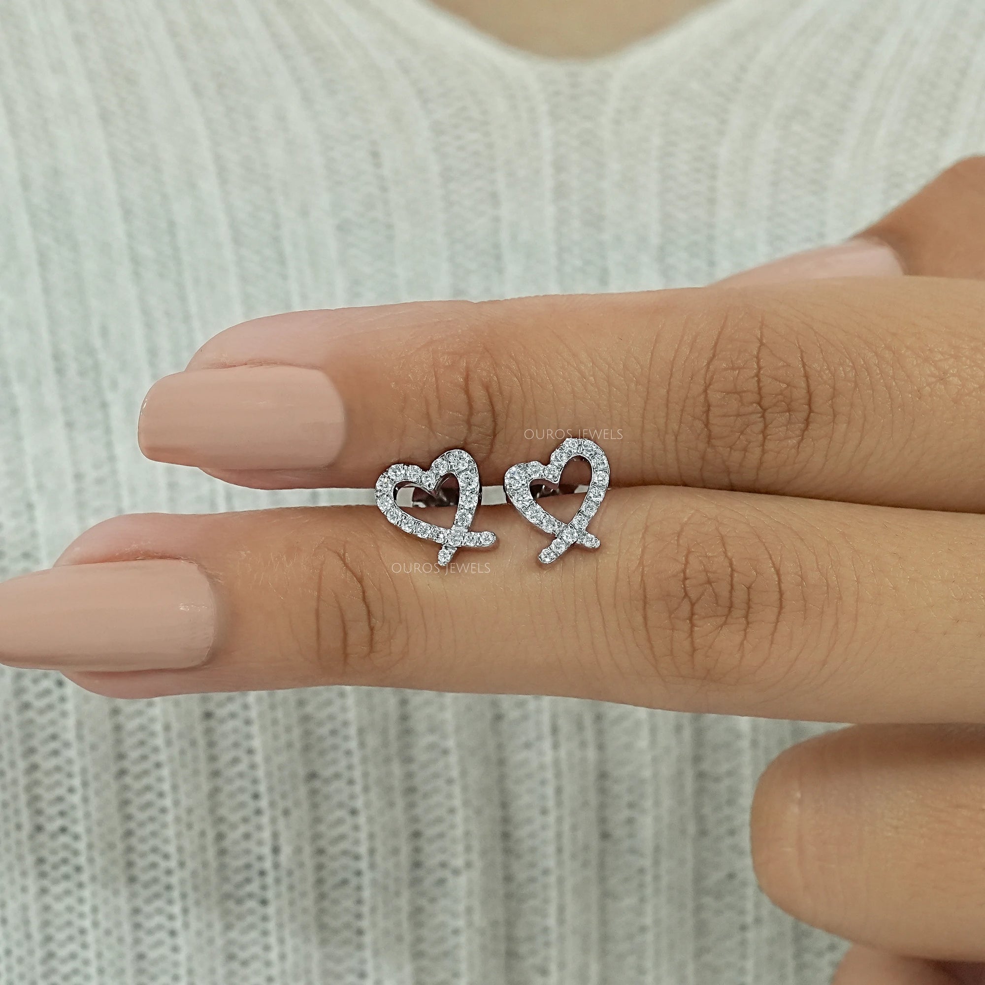 Open Heart Shape Round Diamond Stud Earrings Earrings