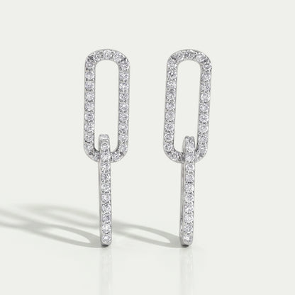 Round Diamond Paper Clip Dangle Earrings