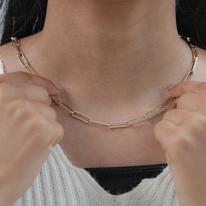 Round Cut Lab Diamond Paperclip Chain Necklace 