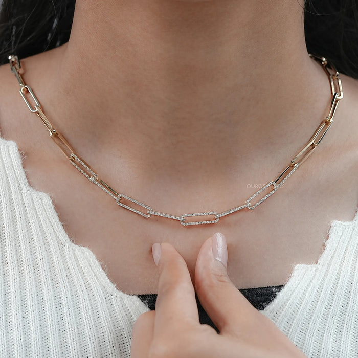 Round Cut Lab Diamond Paperclip Chain Necklace 