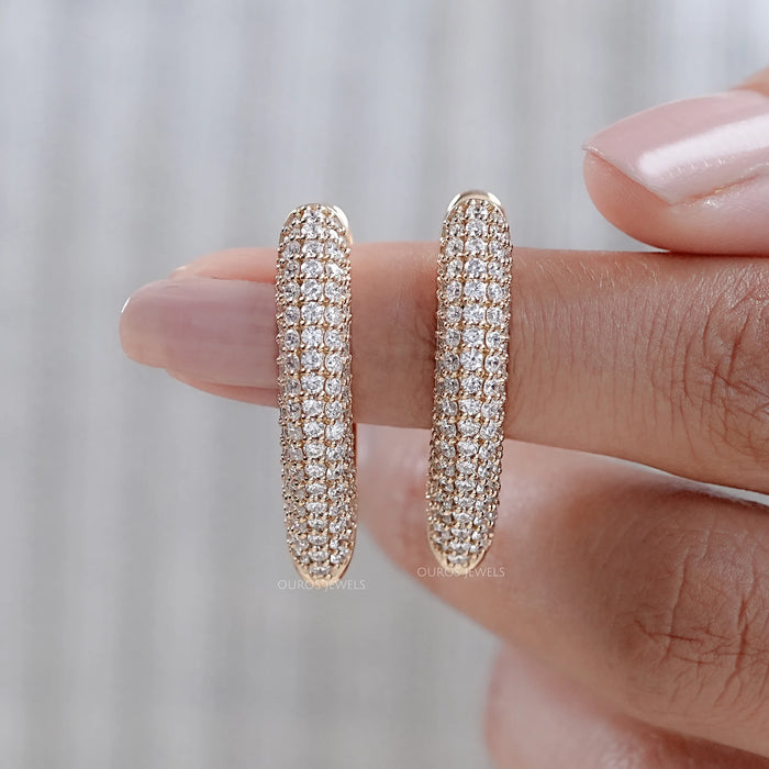 Round Cut Lab Grown Diamond Pave Set Hoop Earrings 