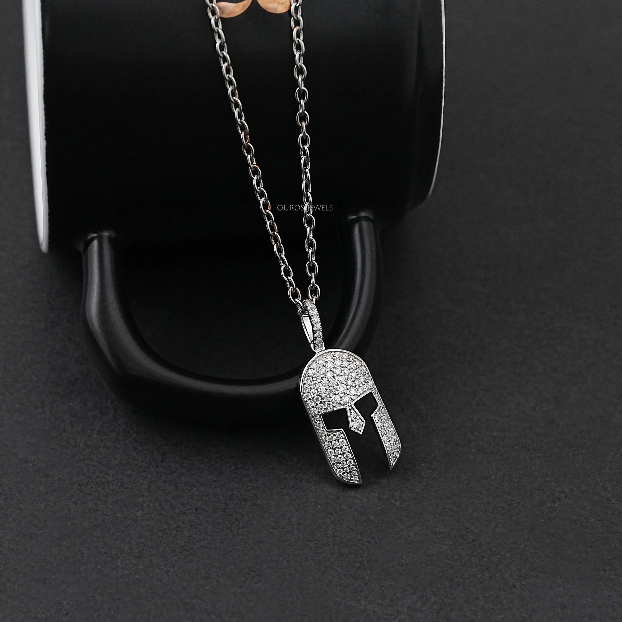 Spartan Mask Round Diamond Pendant Necklaces