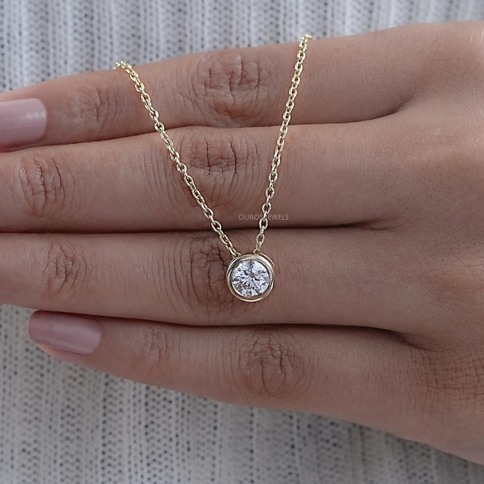 Yellow Gold Bezel-Set Round Diamond Necklace