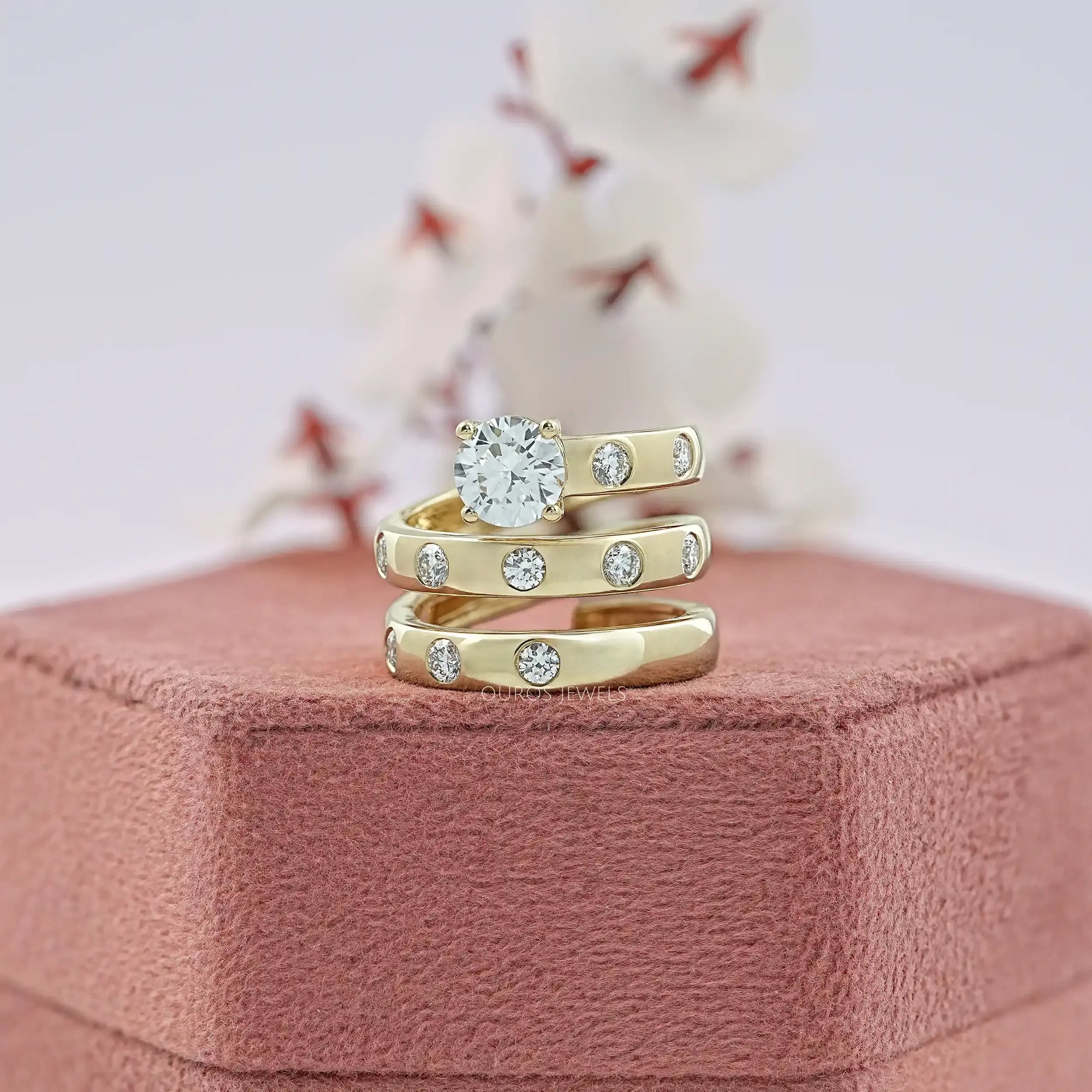Double Row Connector Round Cut Lab Diamond Wedding Ring 