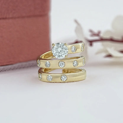 Double Row Connector Round Cut Lab Diamond Wedding Ring 