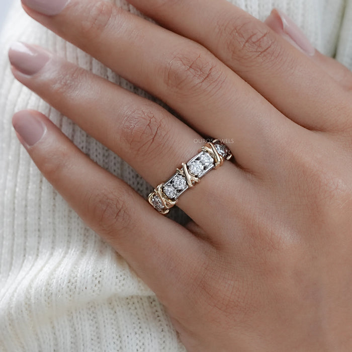 Two Tone Round Cut Lab Diamond Eternity Ring 