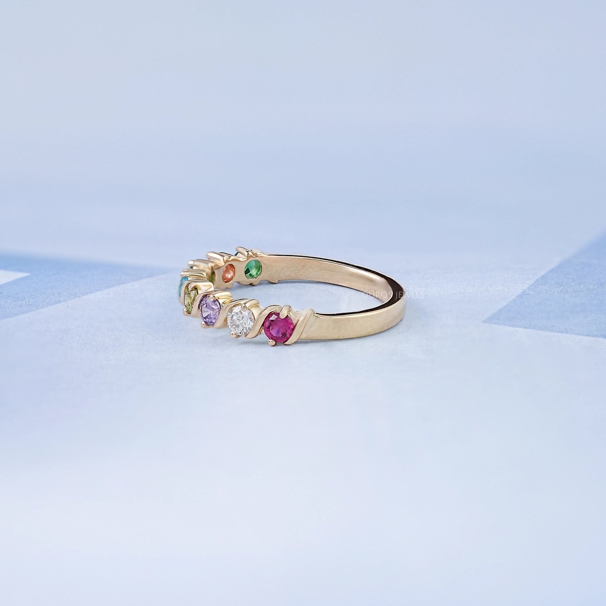 Rainbow Multi-colored Six Stone Band 