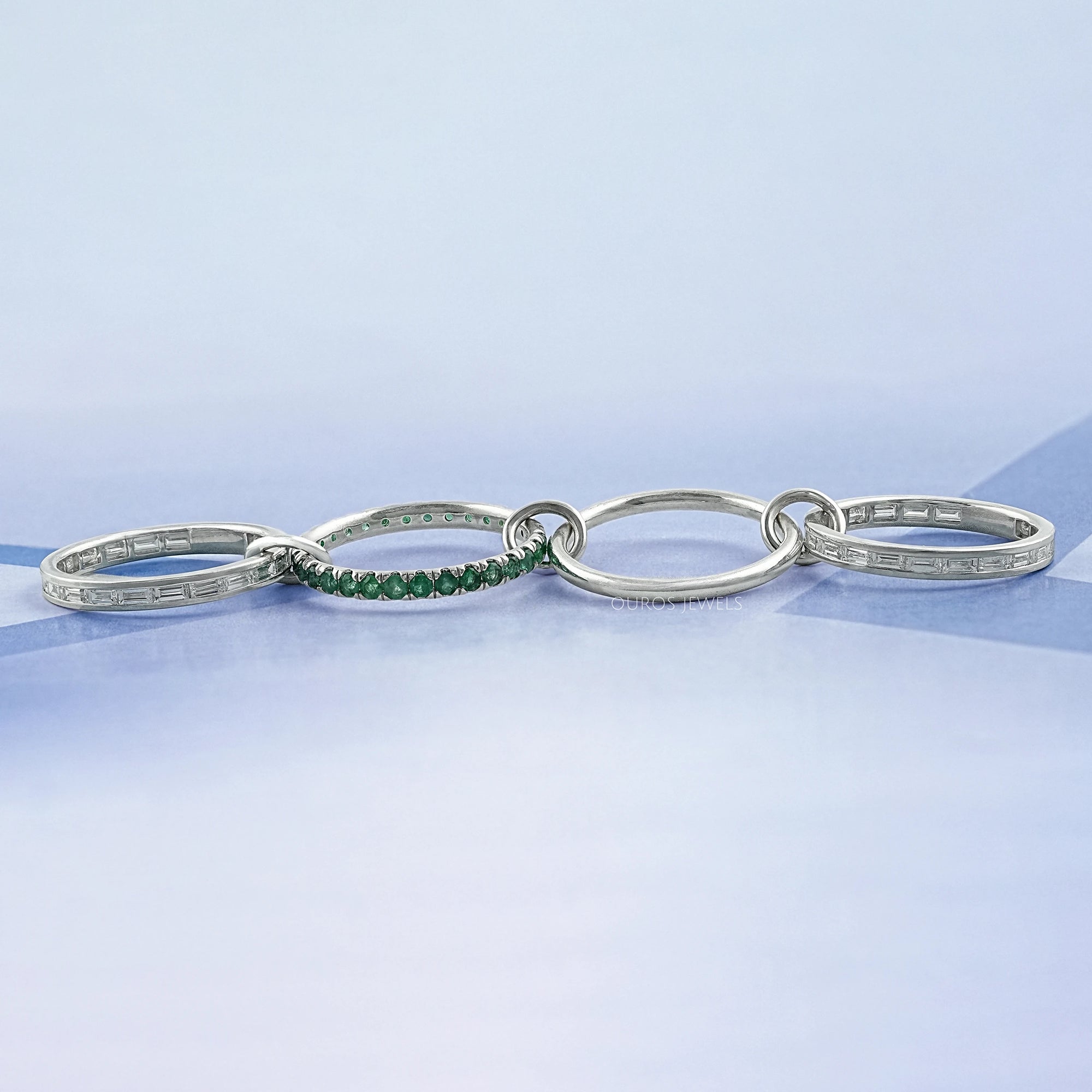 Interlink Natural Round Gemstone Wedding Band