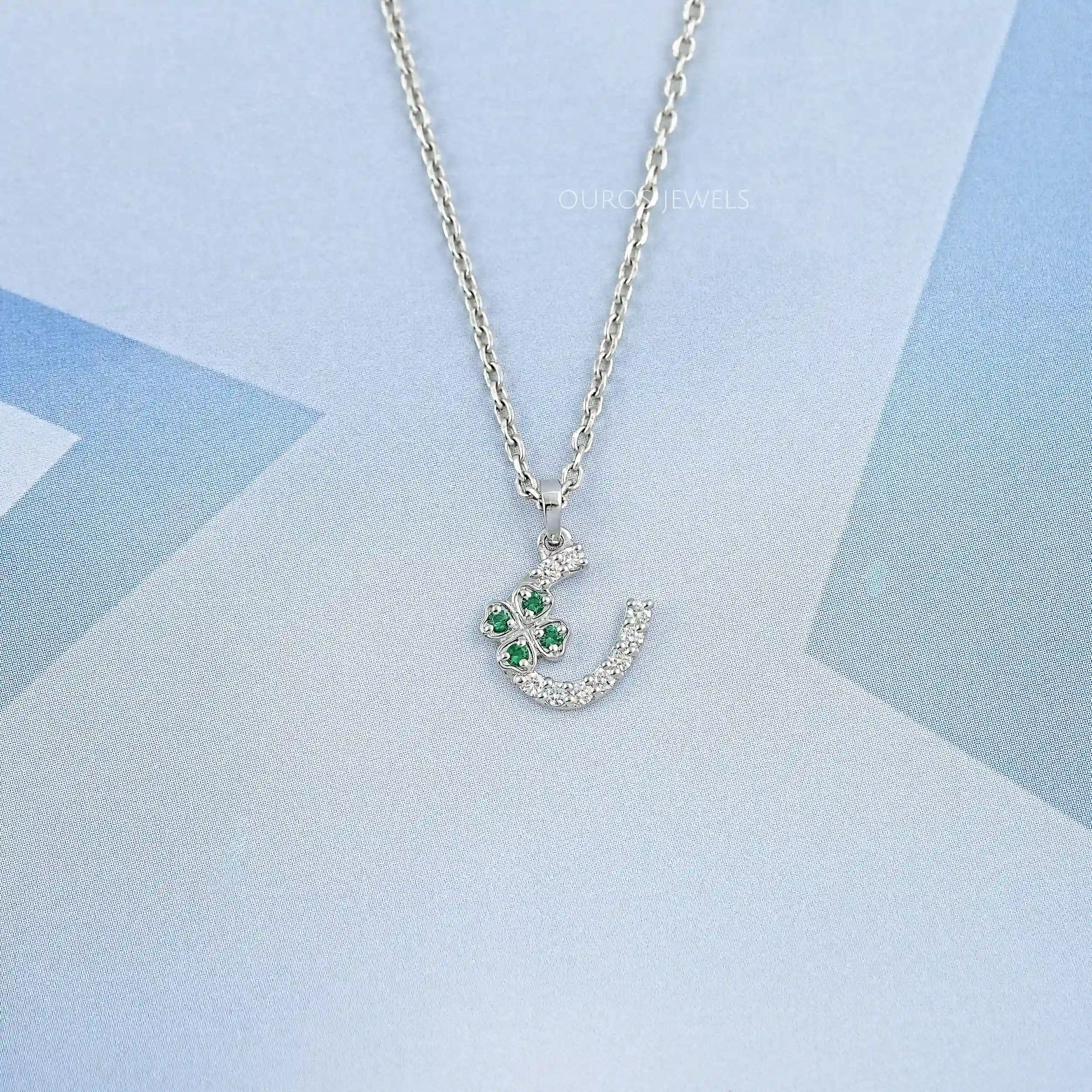 Round Green Gemstone Leaf Charm Pendant