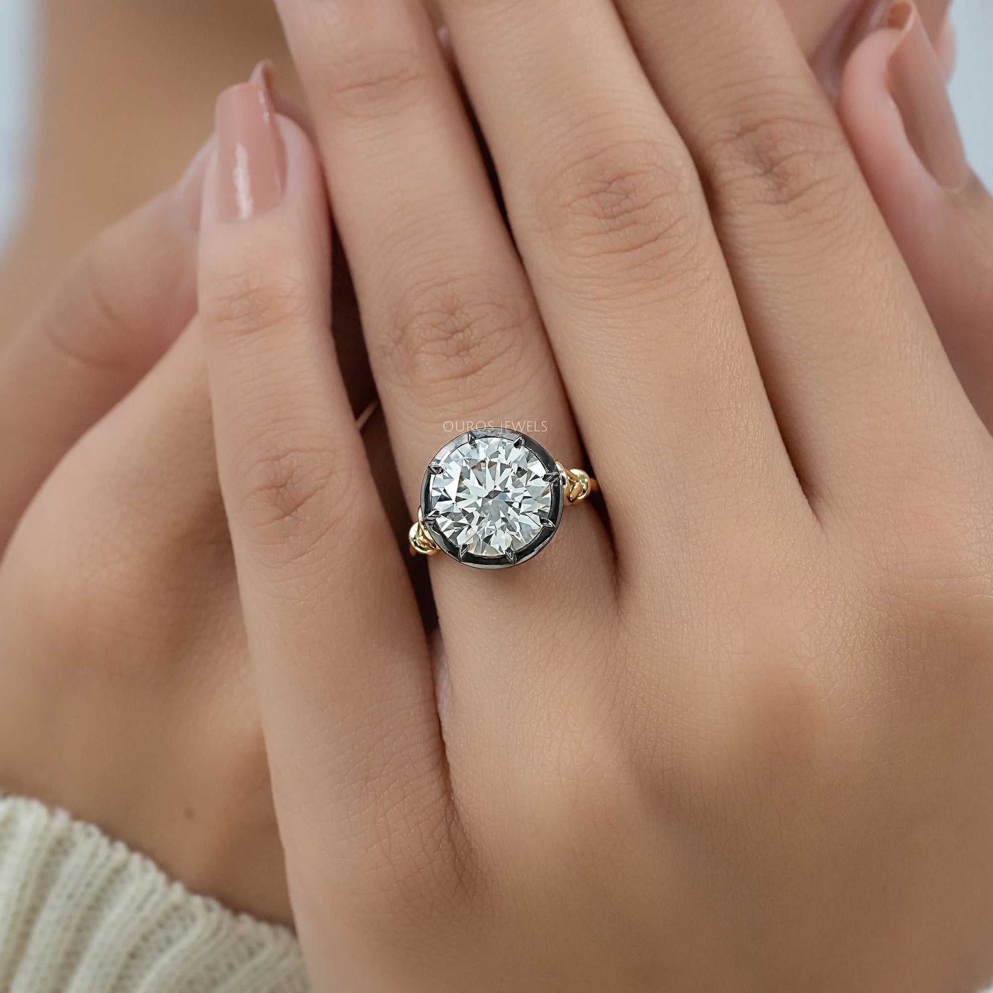 Round Diamond Black Enamel Solitaire Ring Ring