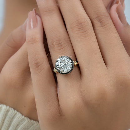 Round Diamond Black Enamel Solitaire Ring Ring