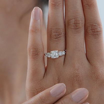 Five Stone Asscher Lab Grown Diamond Engagement Ring Rings