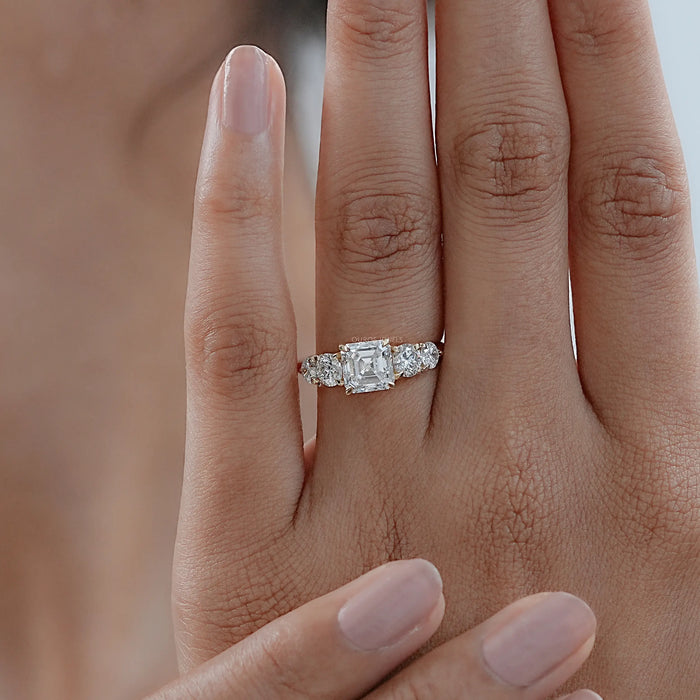 Five Stone Asscher Lab Grown Diamond Engagement Ring