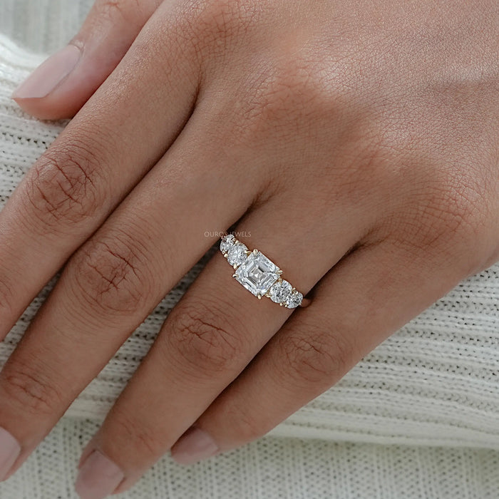 Five Stone Asscher Lab Grown Diamond Engagement Ring