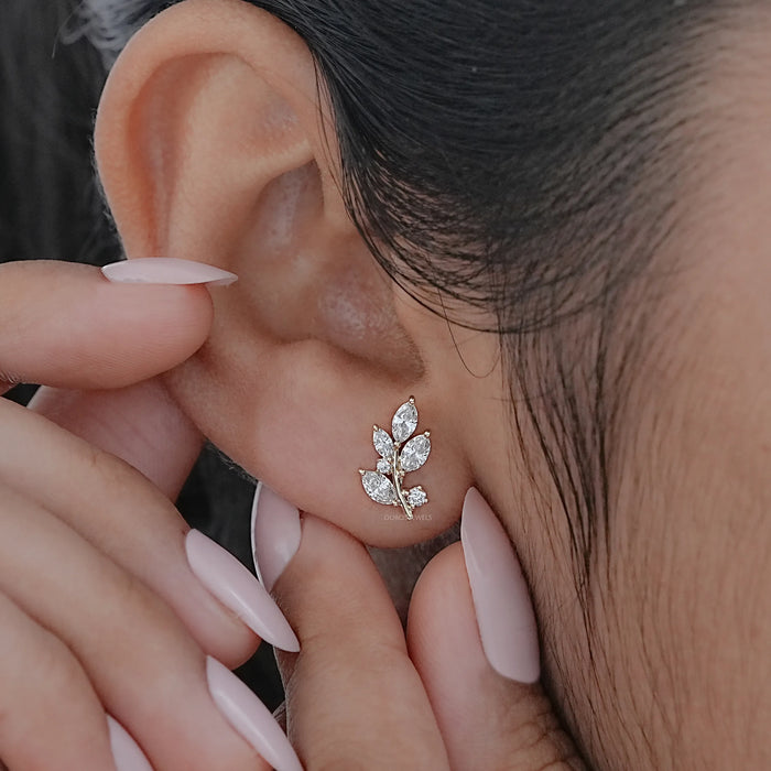 Marquise And Round Lab Grown Diamond Leaf Earrings