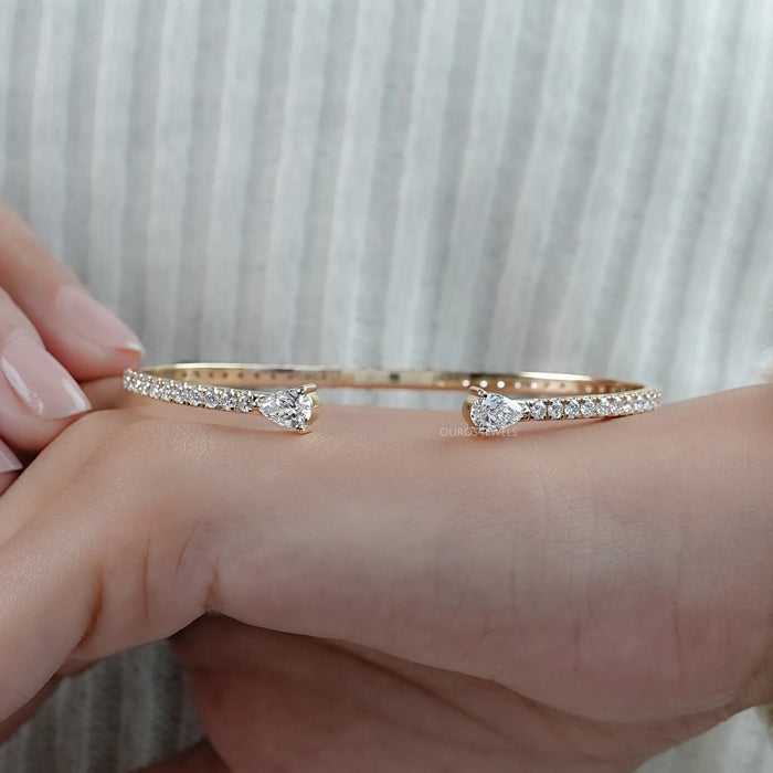 Pear And Round Cut Lab Diamond Open Cuff Bangle 