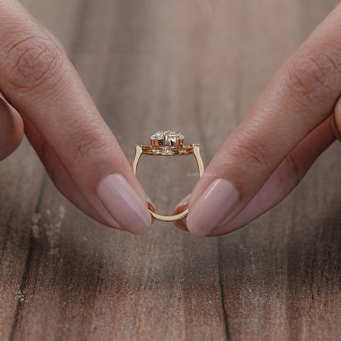 Crescent Halo Round Cut Lab Diamond Engagement Ring