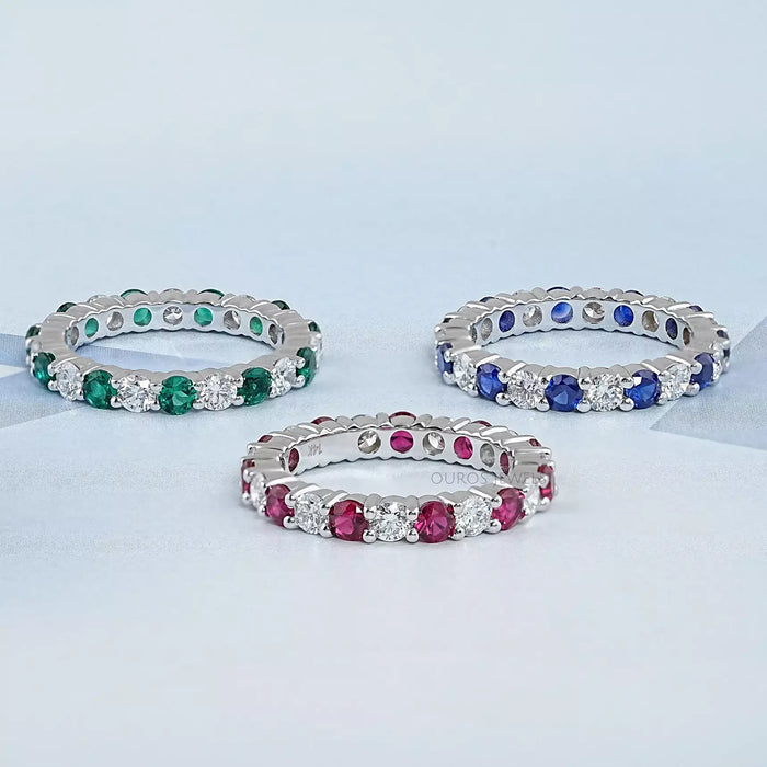 Round Lab Gemstone Alternative Wedding Band