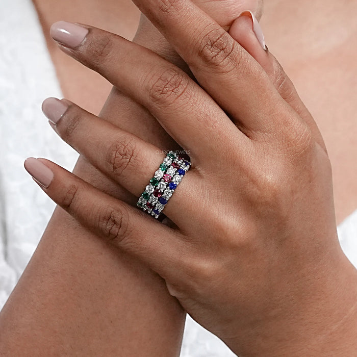 Round Lab Gemstone Alternative Wedding Band