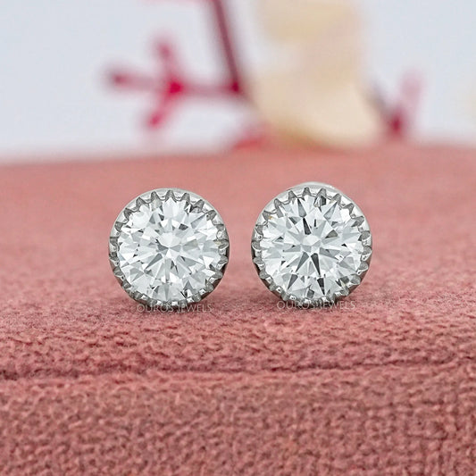 Round Lab Diamond Milgrain Stud Earrings Earrings