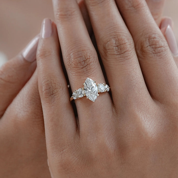 Marquise and Round Diamond Five Stone Engagement Ring