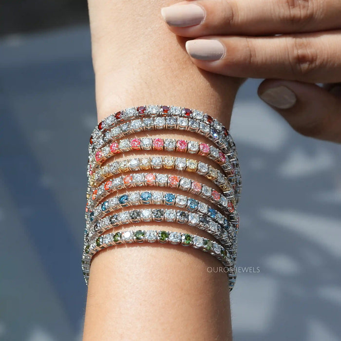 Fancy Colored Round Diamond Tennis Bracelets