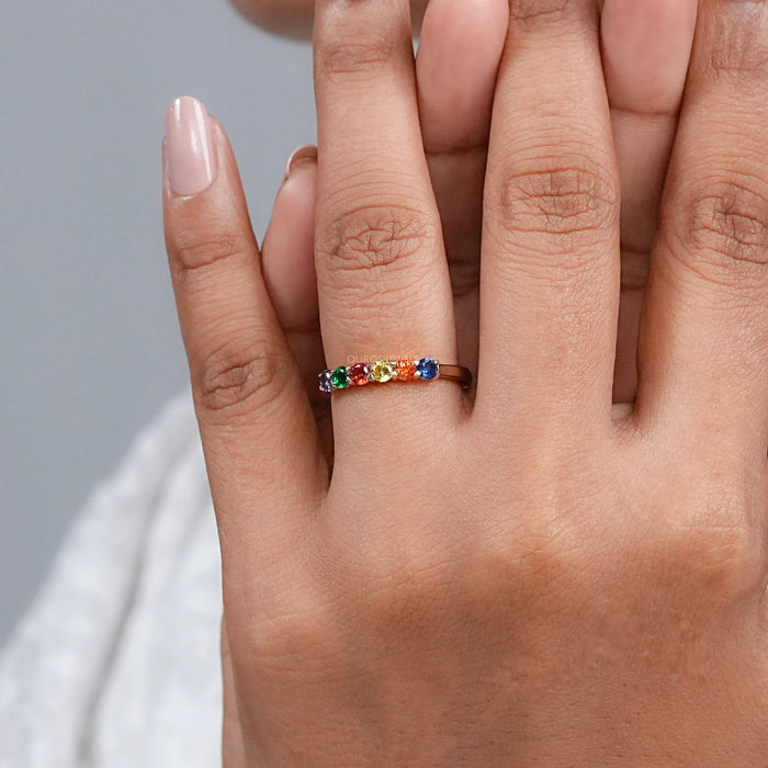 Rainbow Multi-colored Six Stone Band 