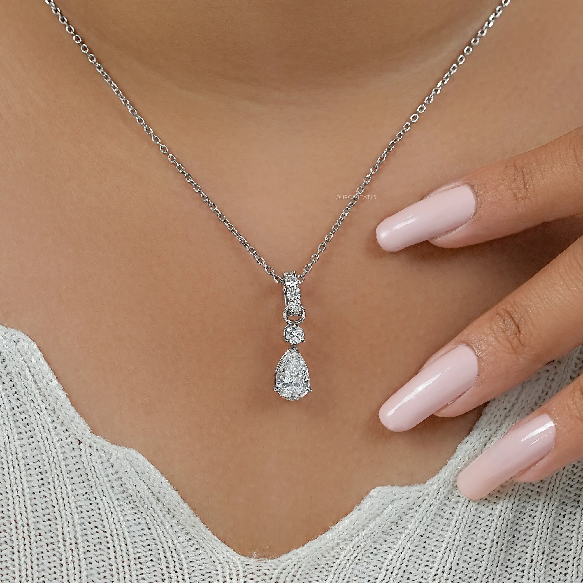 Pear Shaped Three Stone Diamond Pendant