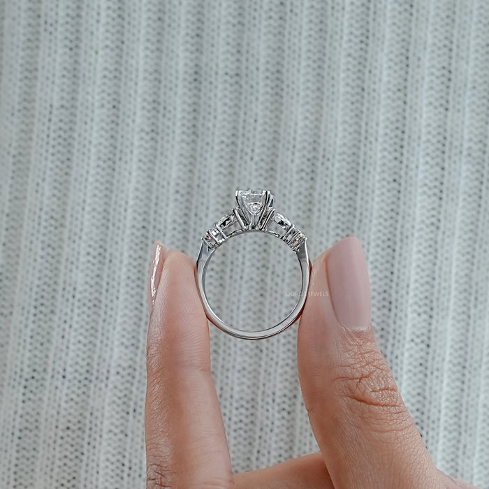 Round And Pear Diamond Five Stone Engagement Ring