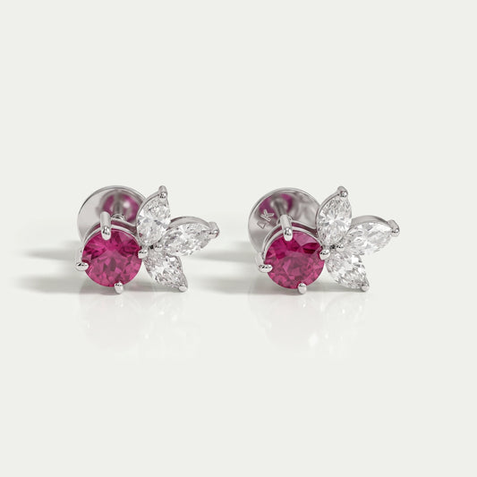 Ruby Round And Marquise Lab Diamond Stud Earrings Earrings