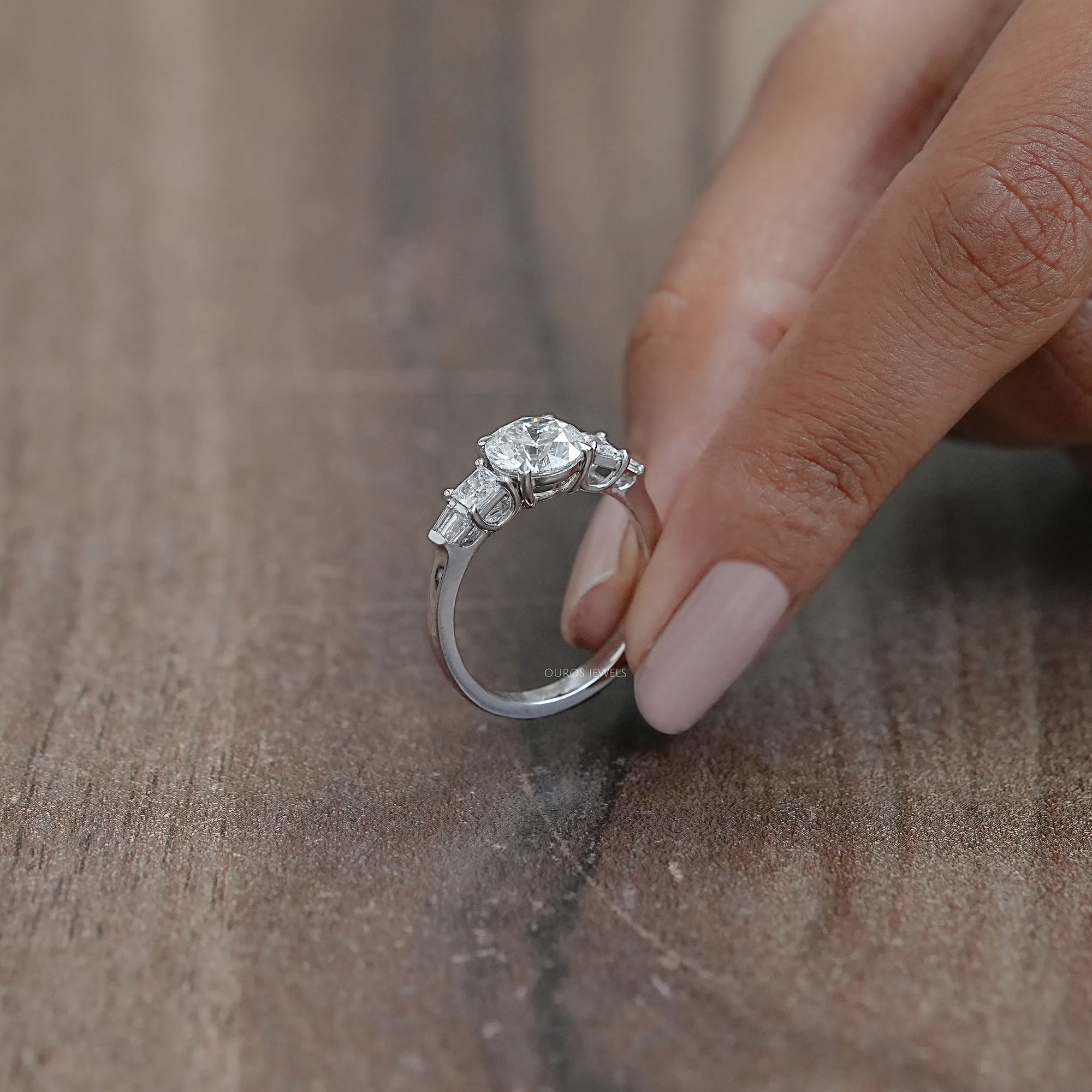 Round And Princess Diamond Seven Stone Engagement Ring Rings