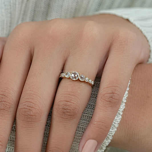 Round Rose Cut Lab Diamond Engagement Ring Ring