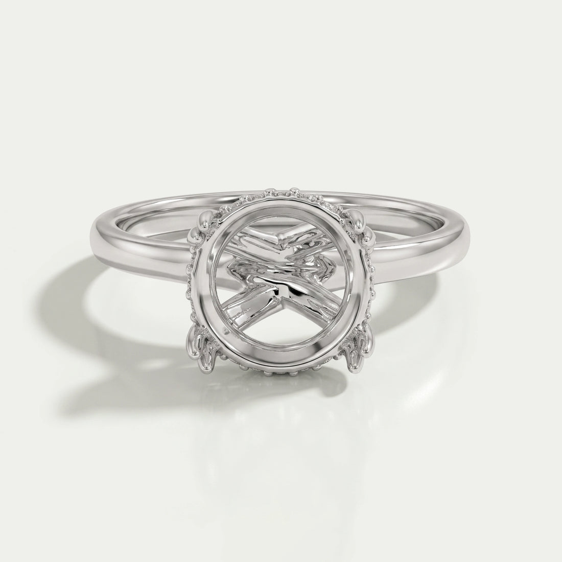 Round Shape Hidden Halo Semi Mount Engagement Ring Rings
