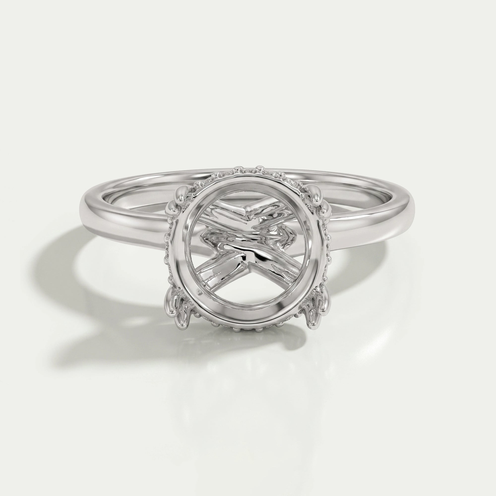 Round Shape Hidden Halo Semi Mount Engagement Ring Rings