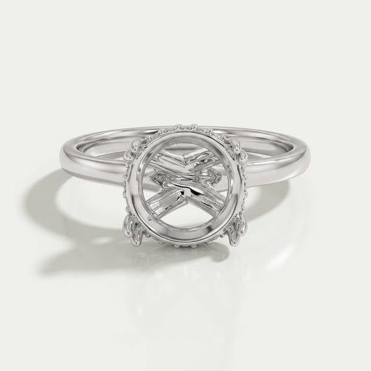 Round Shape Hidden Halo Semi Mount Engagement Ring Rings