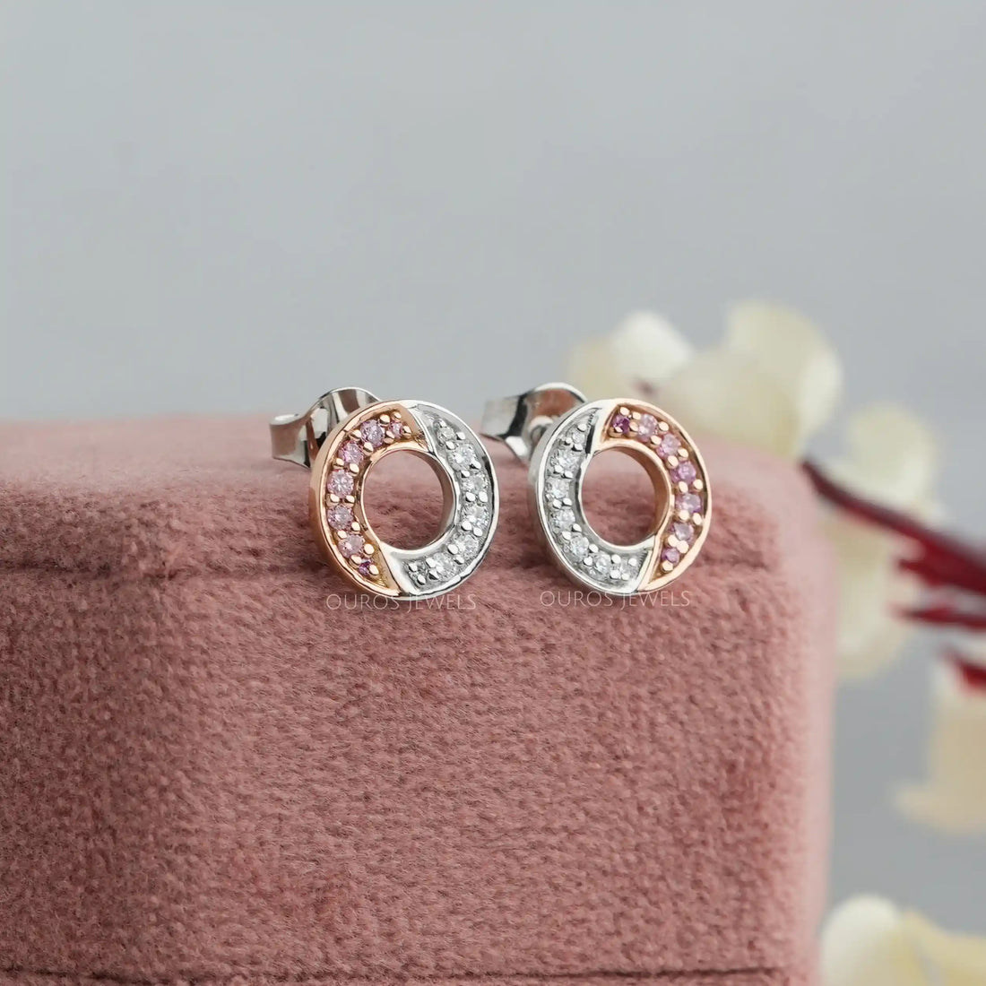 Round Cut Lab Grown Diamond Two Tone Circle Earrings