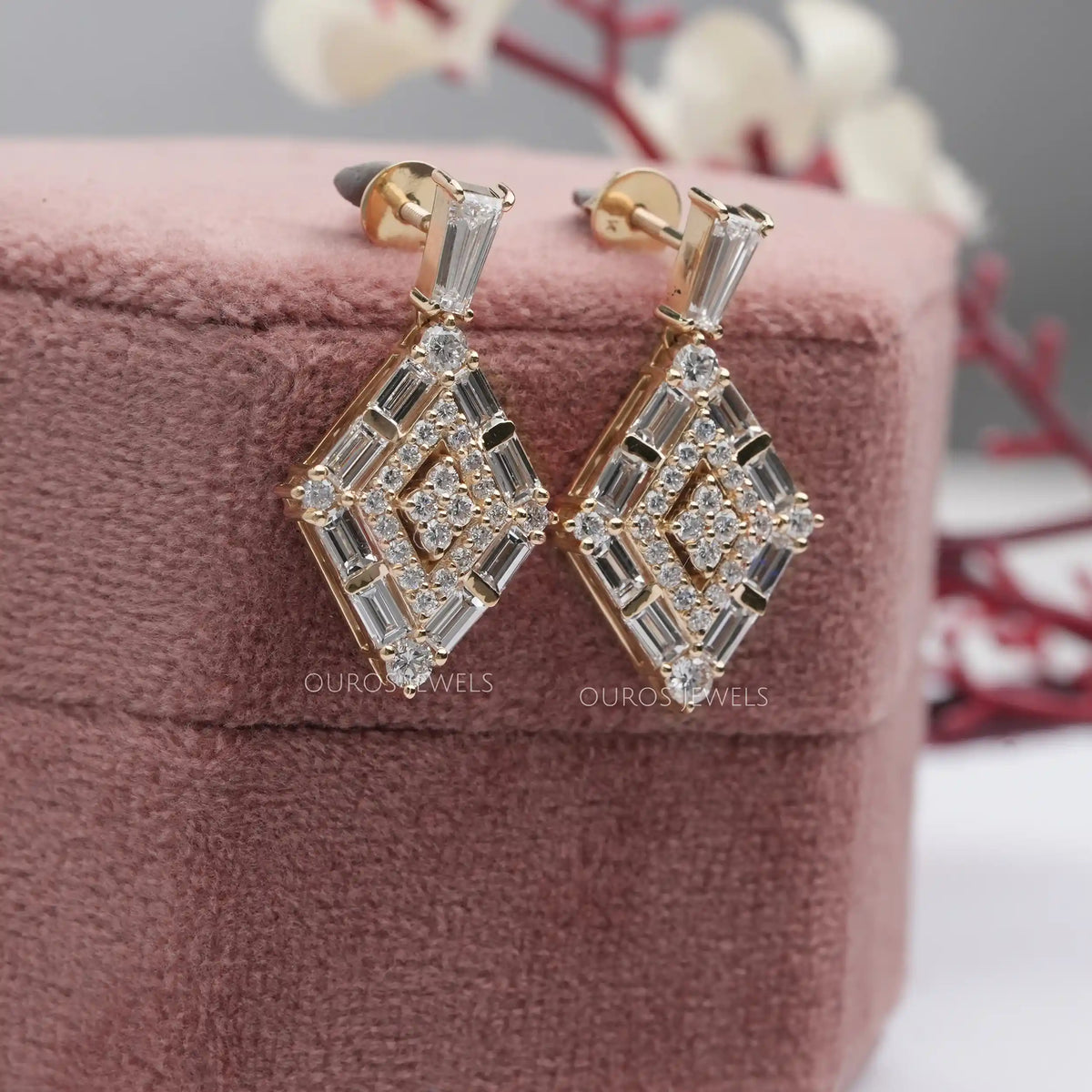 Baguette And Round Cut Double Halo Screw Back Earrings Earrings