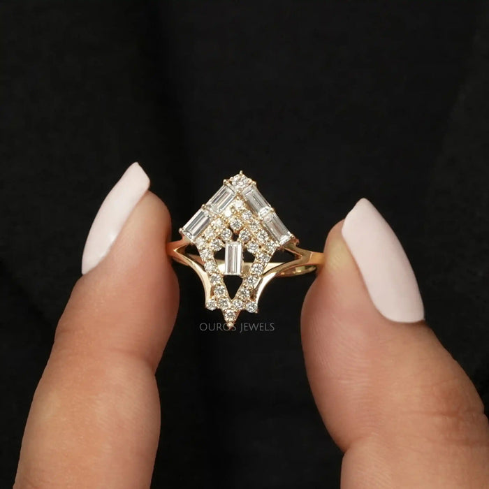[Baguette and Round Cut Engagement Ring]-[Ouros Jewels]