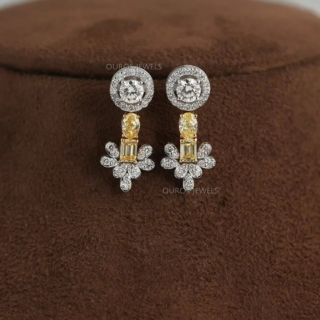 Yellow Multi Shape Lab Diamond Bridal Necklace Set Necklaces