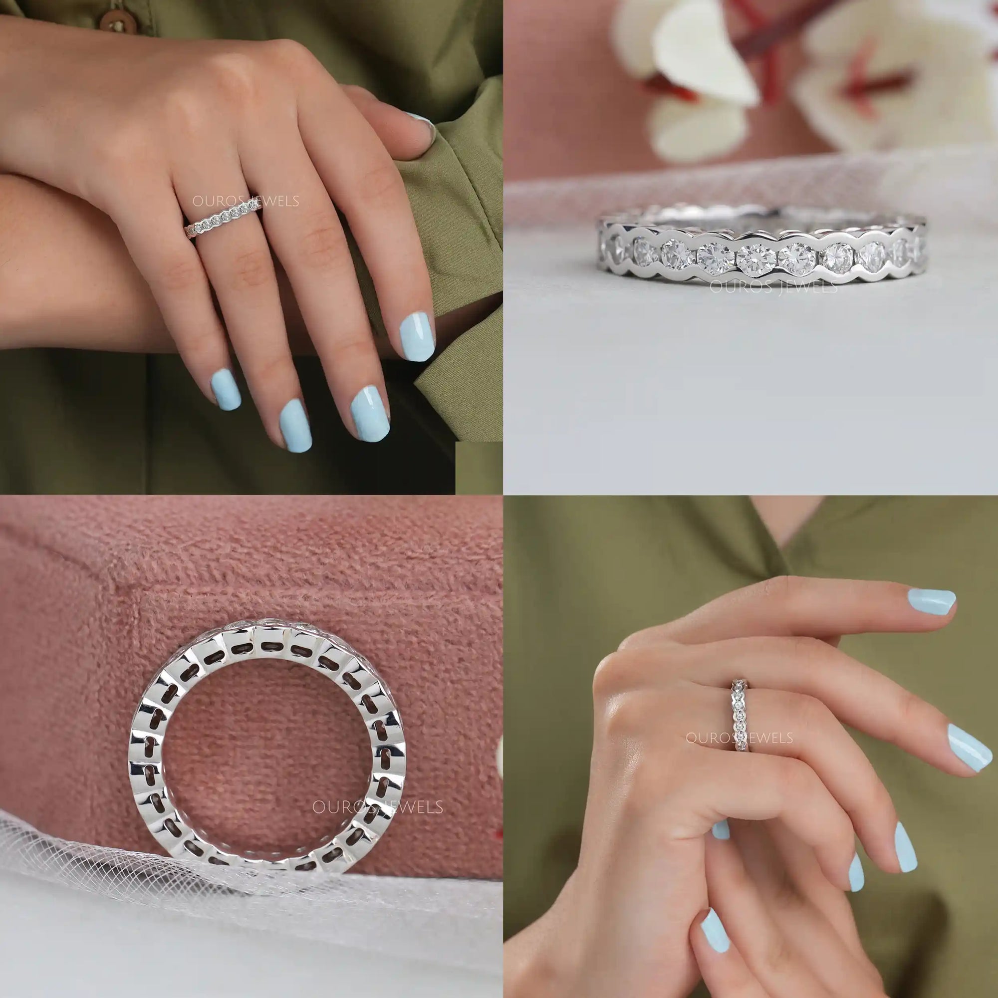 Round Shape Lab Diamond Half Bezel Set Band