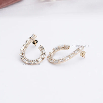 Baguette And Round Cut Screw Back Earrings