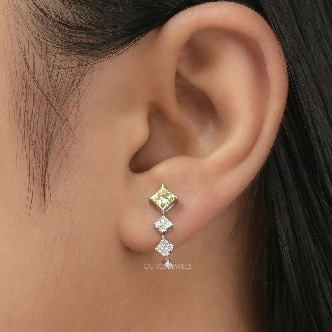 Princess And Round Cut Cluster Diamond Necklace Set Necklaces