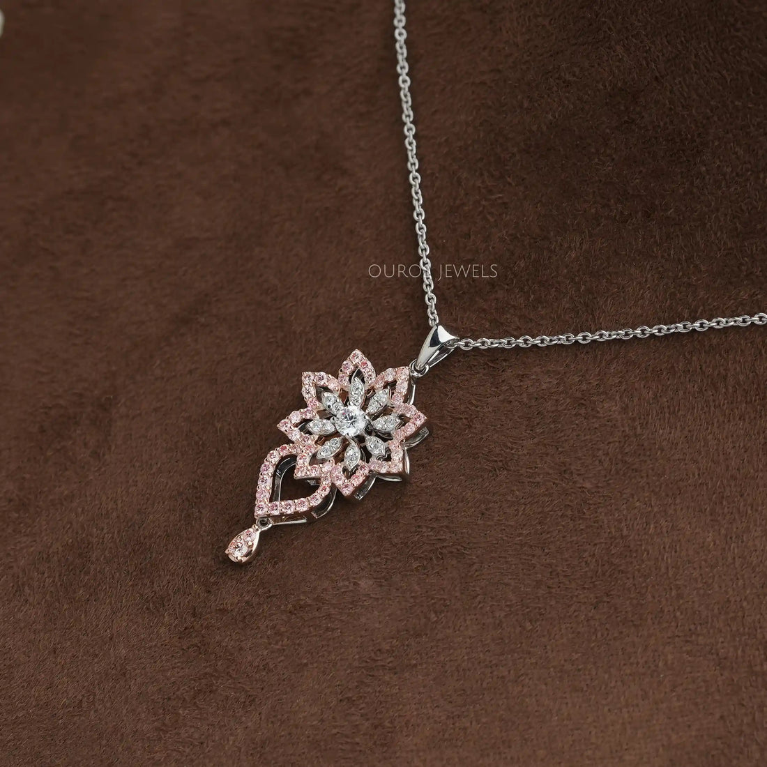 Round Cut Lab Grown Diamond Flower Pendant