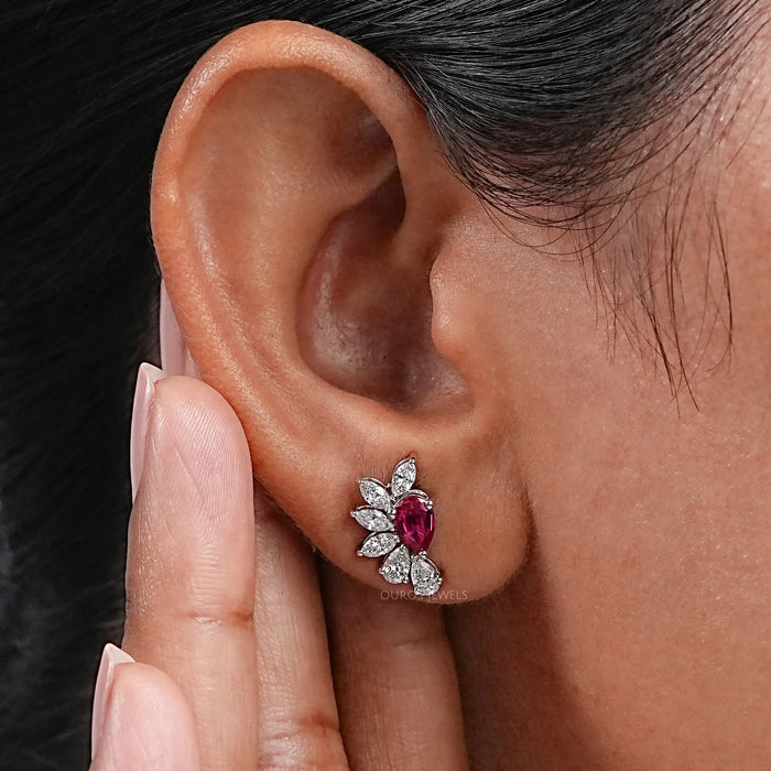 Pear Cut Lab Grown Ruby Gemstone Earrings 