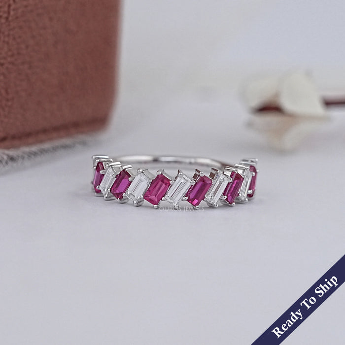 Ruby Baguette Gemstone Half Eternity Wedding Band