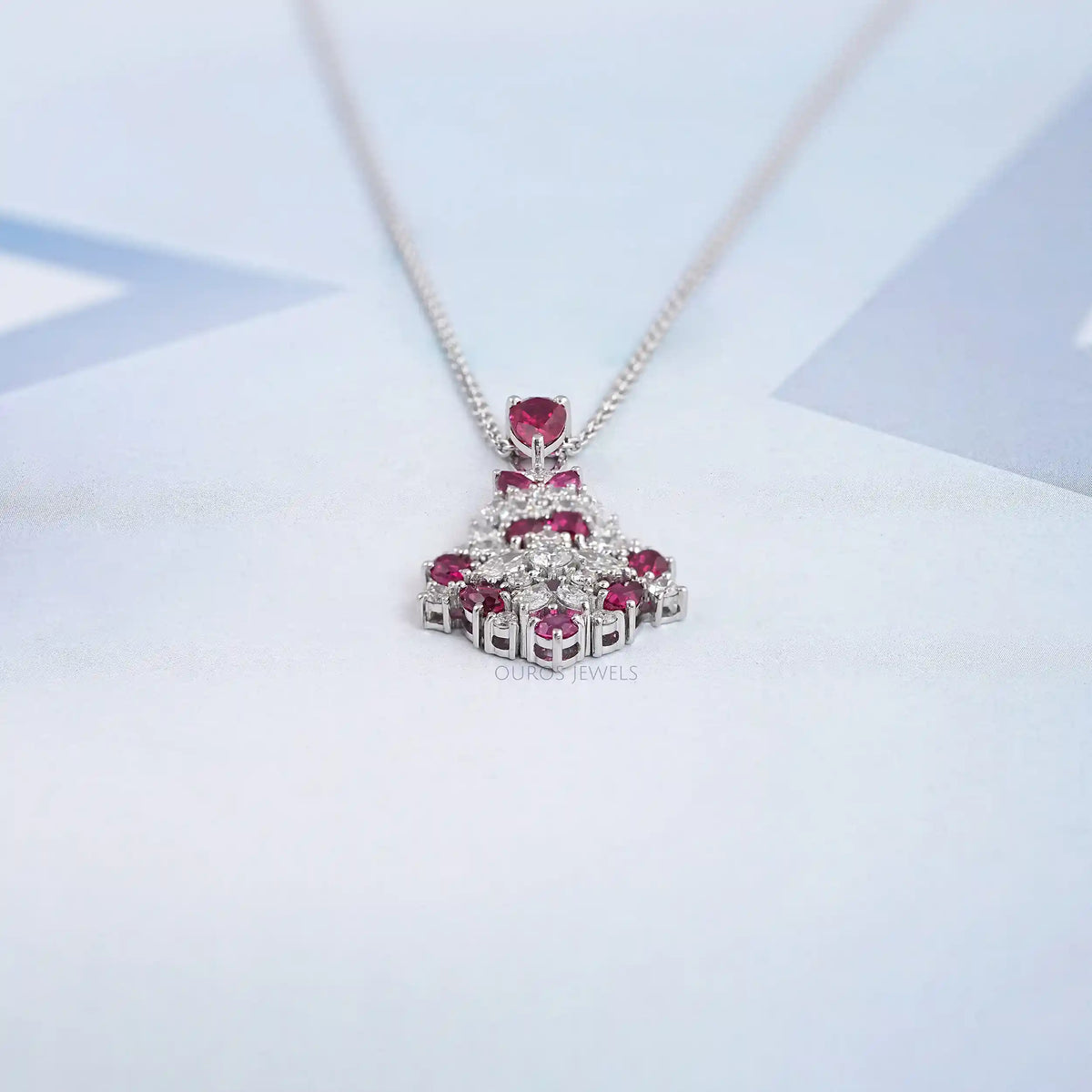 Cluster Diamond And Ruby Pendant Necklaces