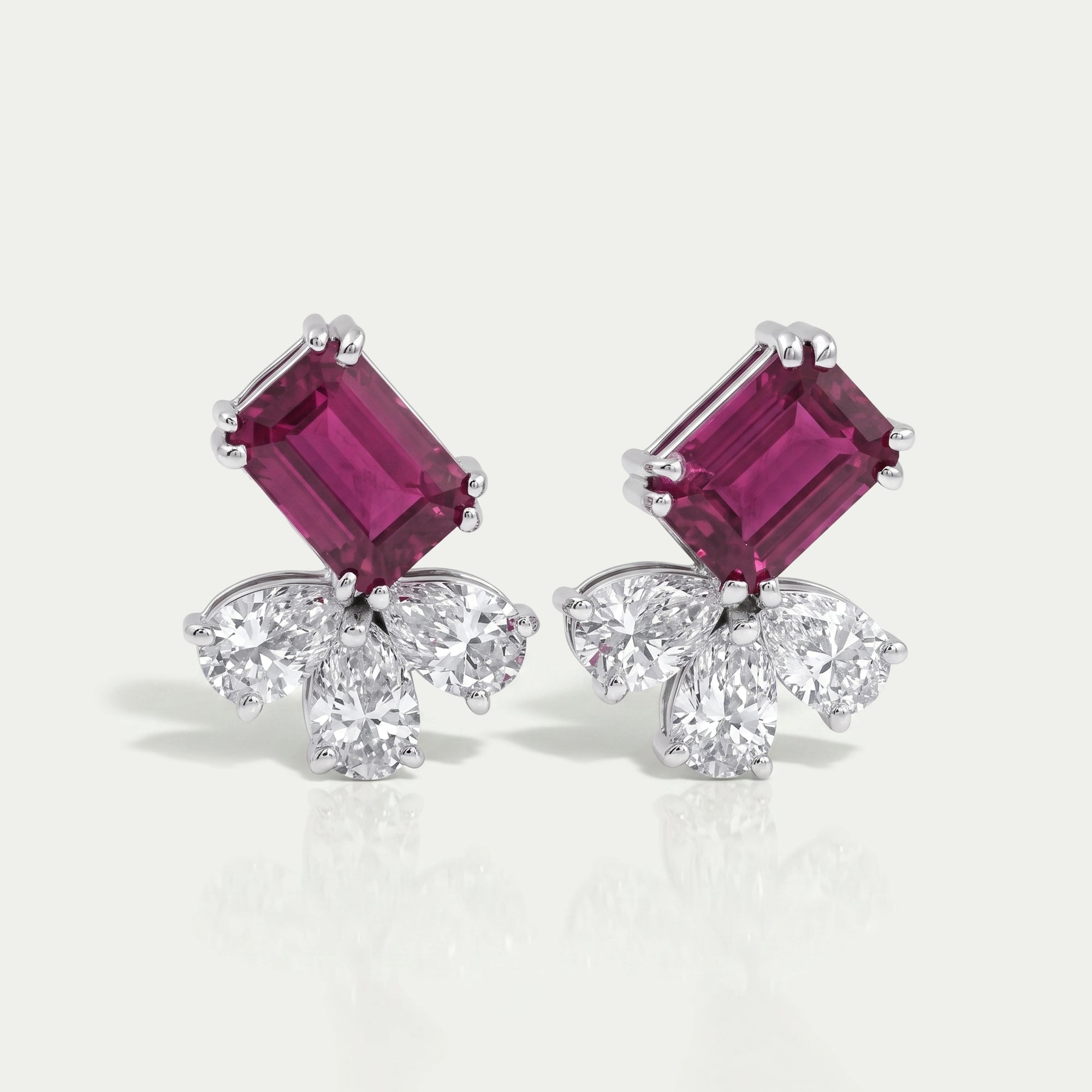 Ruby Emerald Gemstone And Pear Diamond Earrings